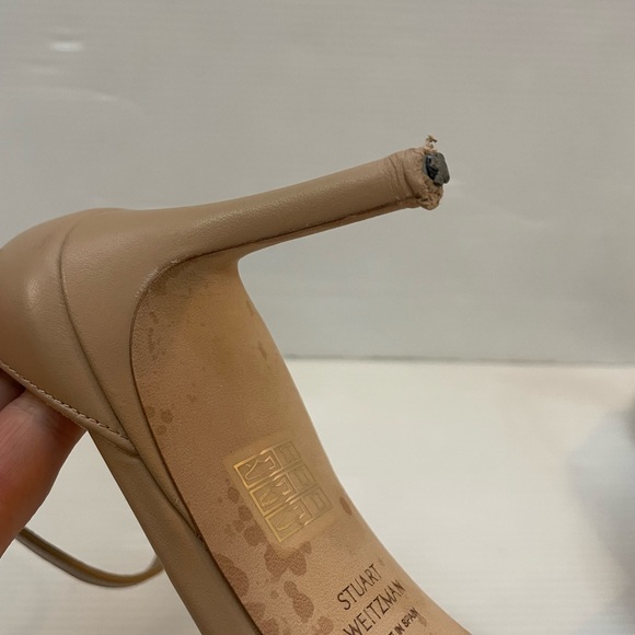 STUART WEITZMAN NUDISTIA 75 SANDAL LEATHER ADOBE SQUARE TOE Size 9B FLAW - Picture 3 of 7